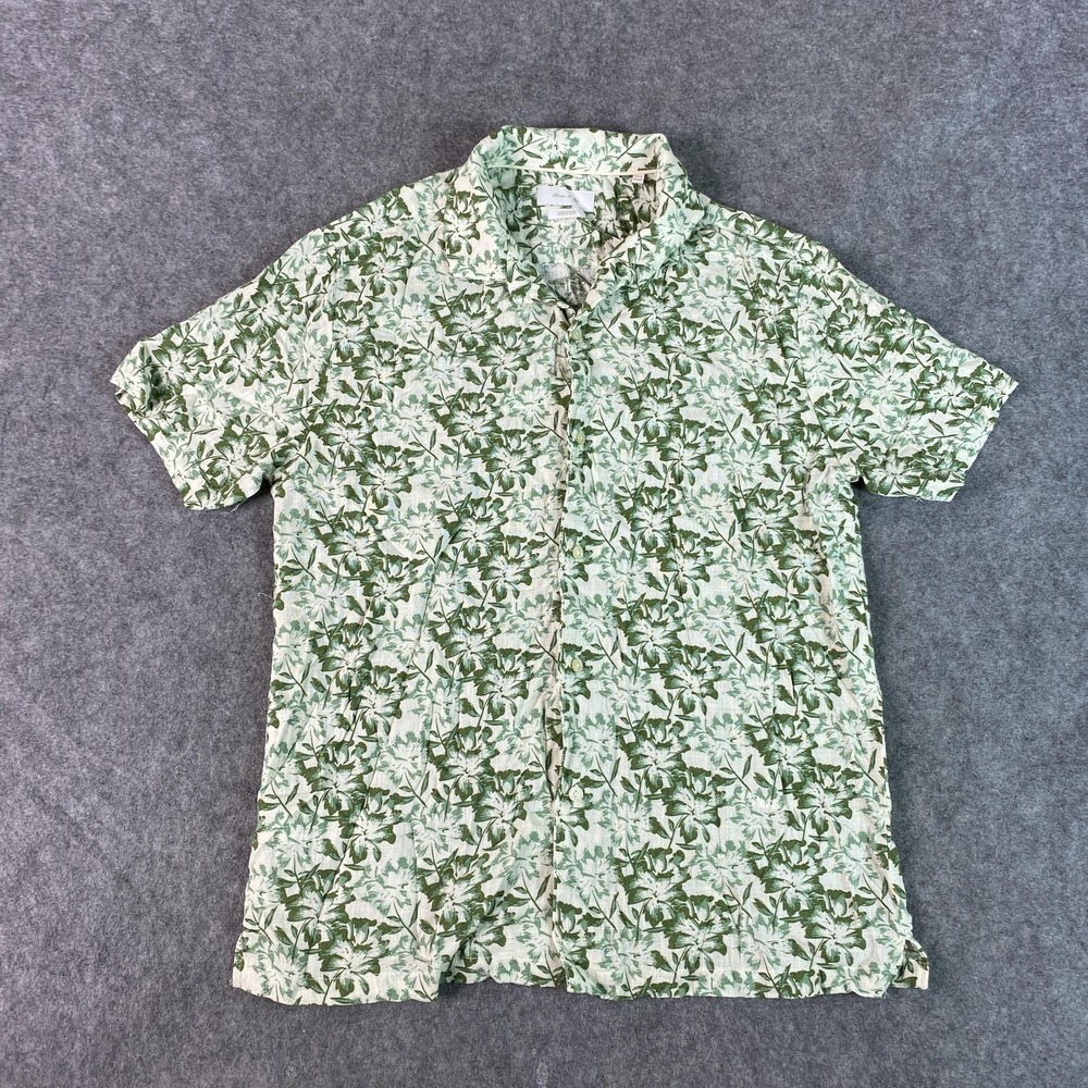 Porter & Ash Shirt Mens Medium‎ Green White Linen Blend Floral Button Up Casual